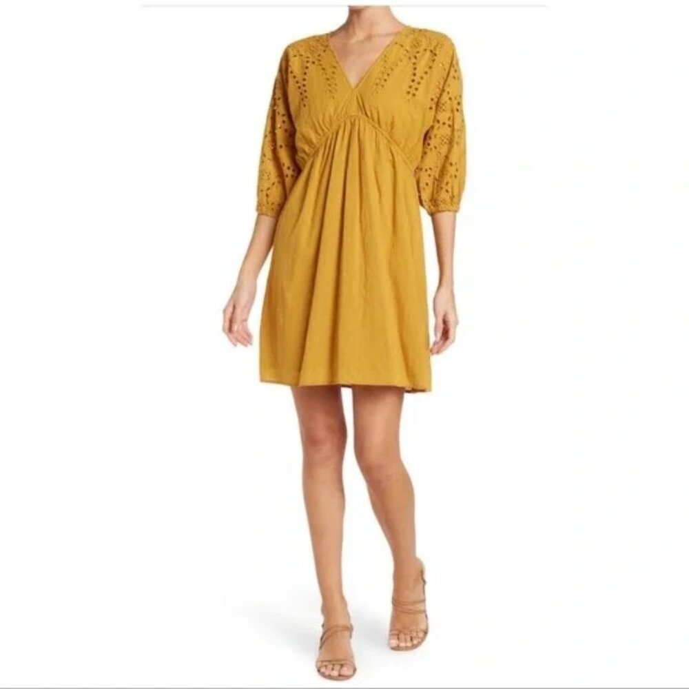 NWT Lovestitch Eyelet Dress Mustard Sz S